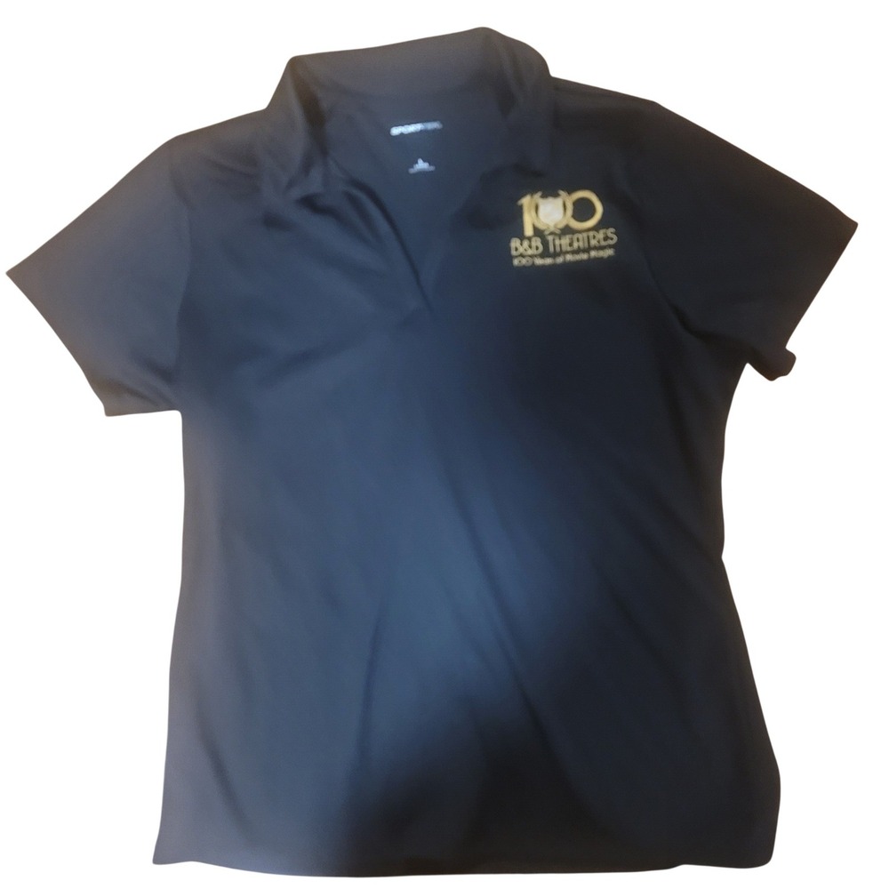 SPORT TEK Ladies Black Polo Shirt B&B Theatres 100 Years Movie Magic Logo Size L